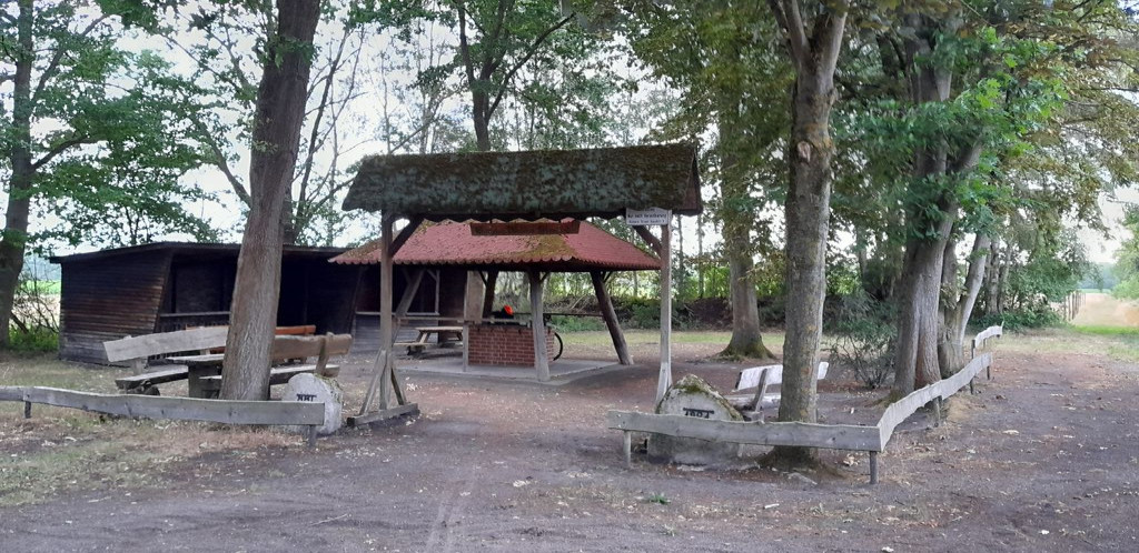 hut with fireplace