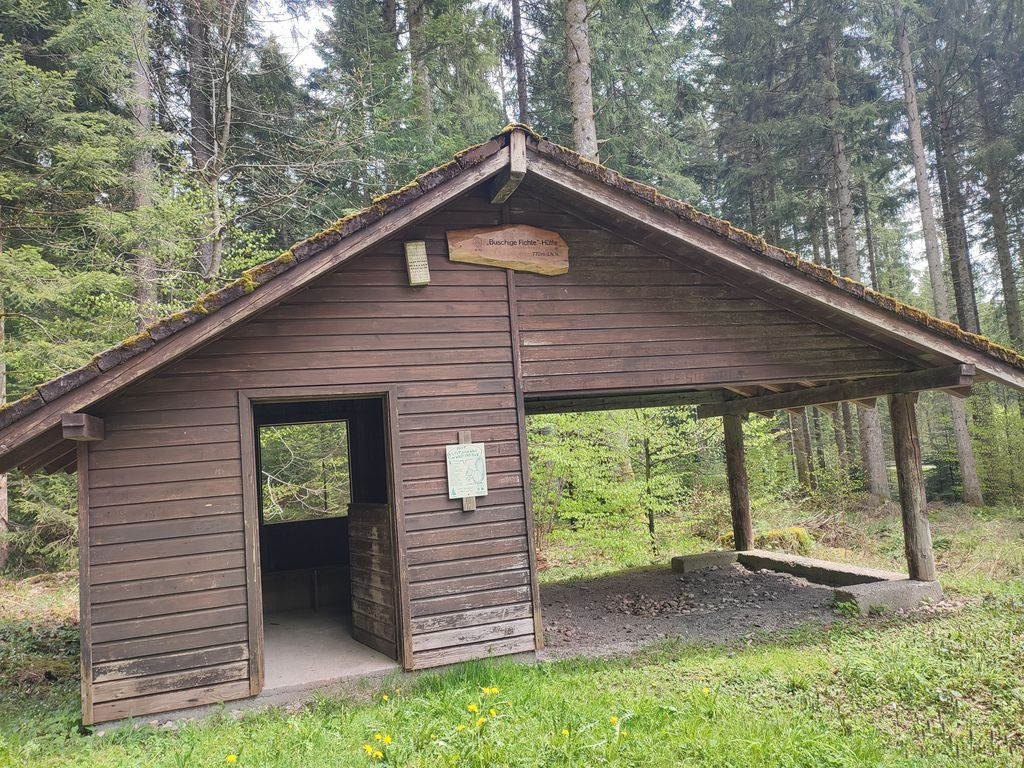 Buschige Fichte Hütte